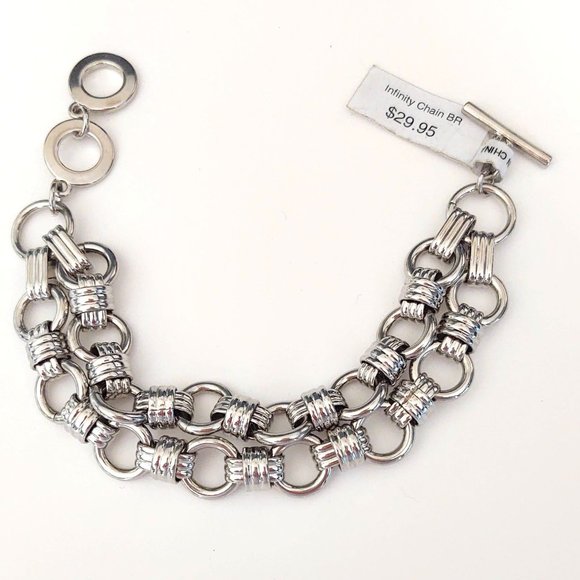 Double strand silver link toggle close bracelet - Picture 10 of 12